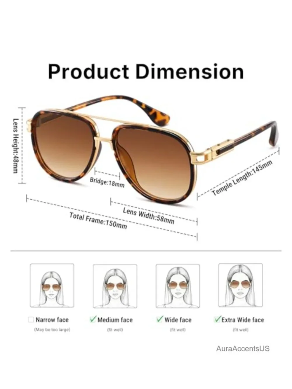 Oversized Aviator Sunglasses Metal Gradient Shades UV400 Retro